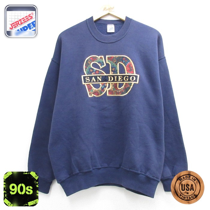 ジャージーズ 90s 長袖スウェット サンディエゴペイズリー ネイビー メンズL相当 | 古着