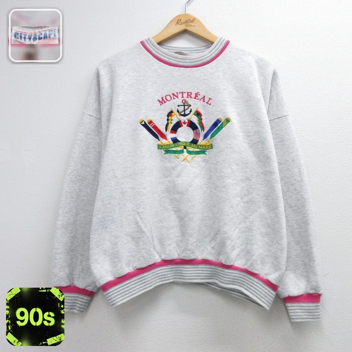 CITYSCAPE 90s 長袖スウェット モントリオール刺繍ロゴ グレー メンズXL相当 | 古着