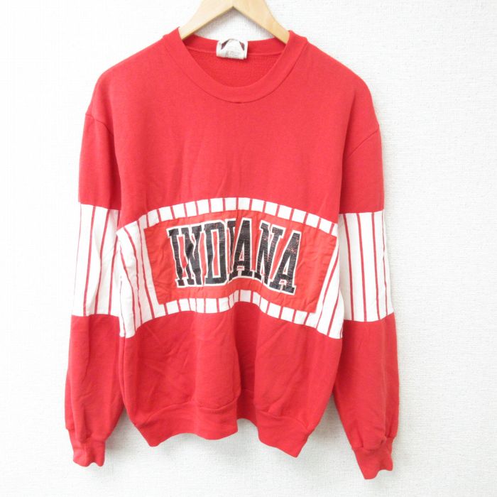 【50%OFF】M★古着 長袖 スウェット メンズ 90年代 90s インディアナ クルーネック USA製 赤 レッド 23sep12 中古 スエット トレーナー トップス