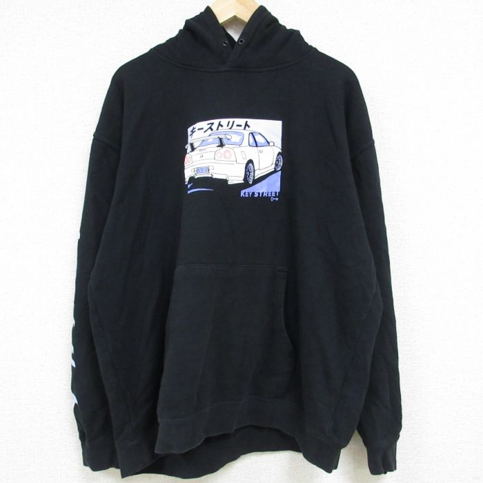 XL★古着 長袖 スウェット パーカー メンズ キーストリート 車 大きいサイズ 黒 ブラック 23oct14 中古 スエット トレーナー トップス