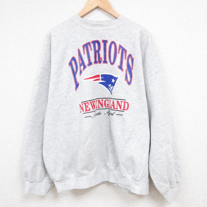 【50%OFF】XL★古着 長袖 スウェット メンズ 90年代 90s NFL ニューイングランドペイトリオッツ 大きいサイズ クルーネック USA製 薄グレー 霜降り アメフト スーパーボウル 23oct20 中古 スエット トレーナー トップス