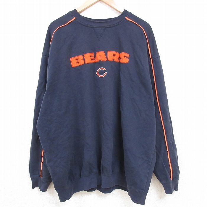 XL★古着 長袖 スウェット メンズ 00年代 00s NFL シカゴベアーズ 刺繍 大きいサイズ クルーネック 濃紺 ネイビー アメフト スーパーボウル 23oct31 中古 スエット トレーナー トップス
