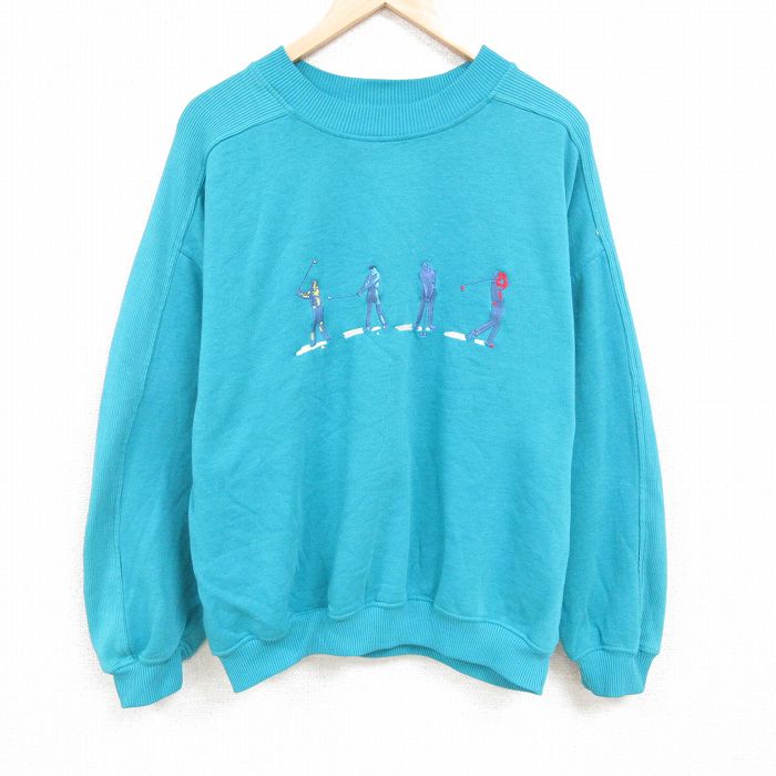 【50%OFF】XL★古着 長袖 スウェット メンズ 00年代 00s ゴルフ 刺繍 大きいサイズ ラグラン クルーネック 青緑 23nov11 中古 スエット トレーナー トップス