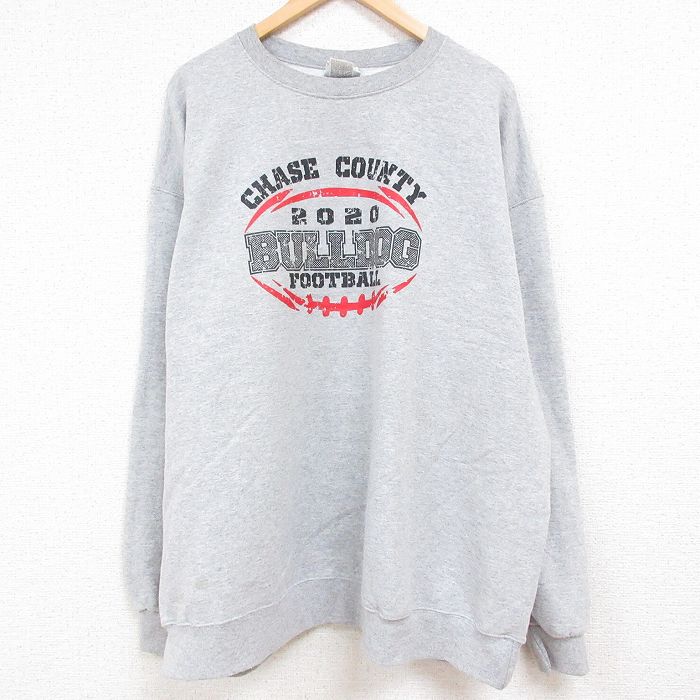 XL★古着 チャンピオン Champion 長袖 スウェット メンズ BULLDOG フットボール 大きいサイズ クルーネック 薄グレー 霜降り 23dec02 中古 スエット トレーナー トップス