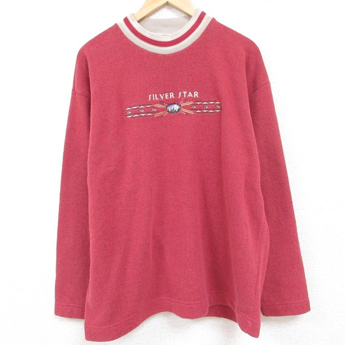 XL★古着 長袖 スウェット メンズ 00年代 00s シルバースター 刺繍 クルーネック カナダ製 エンジ 24jan05 中古 スエット トレーナー トップス