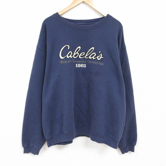 XL★古着 カベラス 長袖 スウェット メンズ ビッグロゴ 刺繍 大きいサイズ クルーネック 紺 ネイビー 23dec28 中古 スエット トレーナー トップス