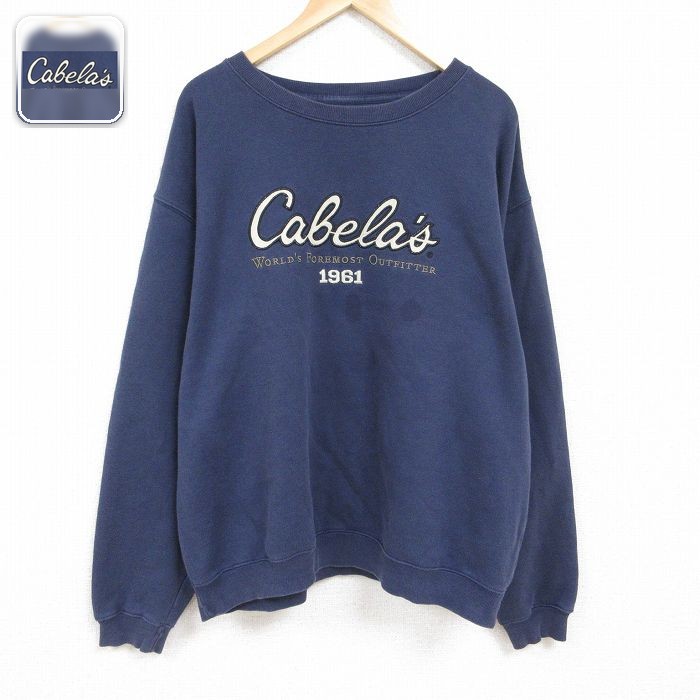 【50%OFF】カベラス 長袖スウェット ビッグロゴ刺繍 ネイビー XL | 古着