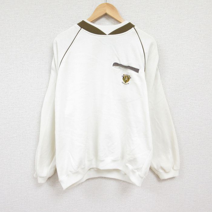 【50%OFF】XL★古着 長袖 スウェット メンズ 00年代 00s ワンポイントロゴ 胸ポケット付き 大きいサイズ ラグラン クルーネック 白 ホワイト 23dec28 中古 スエット トレーナー トップス