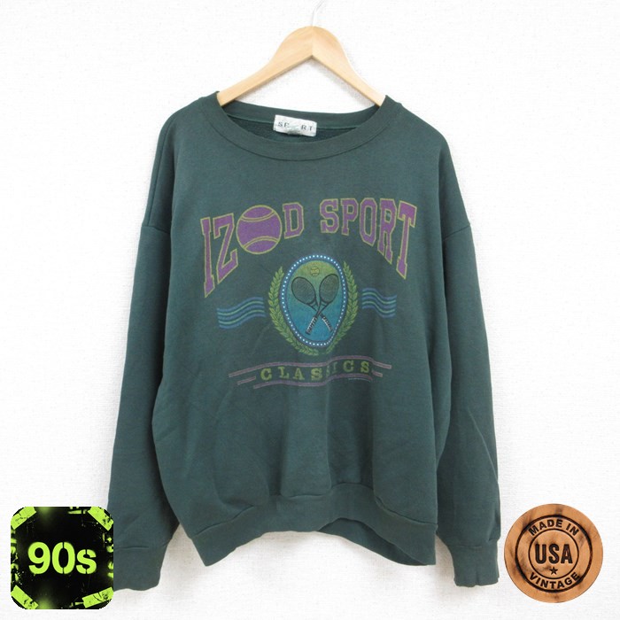 【50%OFF】IZOD 90s 長袖スウェット ビッグロゴ テニスラケット グリーン メンズXL相当 | 古着