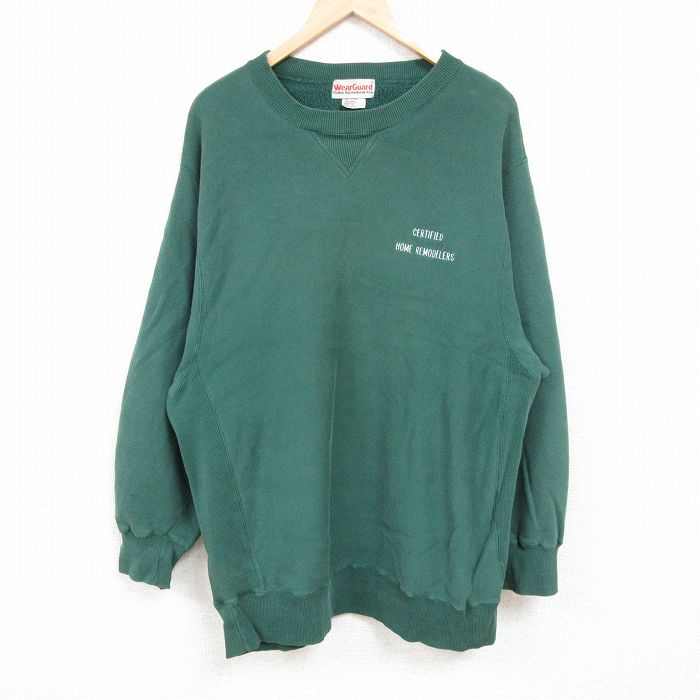 【50%OFF】XL★古着 Wear Guard 長袖 スウェット メンズ 00年代 00s CERTIFIED HOME REMODELERS ロング丈 コットン クルーネック 緑 グリーン 24jan22 中古 スエット トレーナー トップス