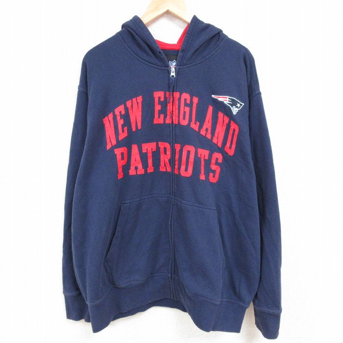 XL★古着 長袖 フルジップ スウェット パーカー メンズ 00年代 00s NFL ニューイングランドペイトリオッツ 大きいサイズ 紺 ネイビー アメフト スーパーボウル 24jan22 中古 スエット トレーナー トップス