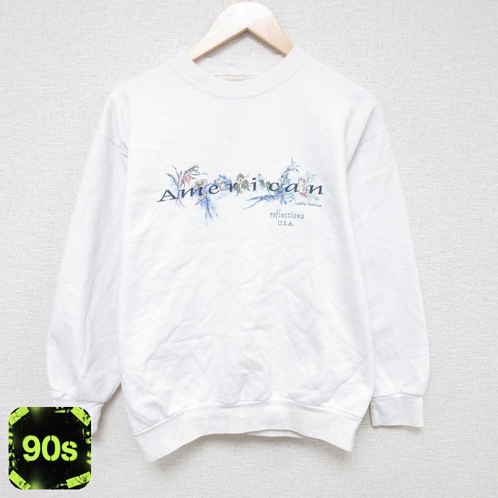 90s 長袖スウェット 野花 ホワイト M | 古着