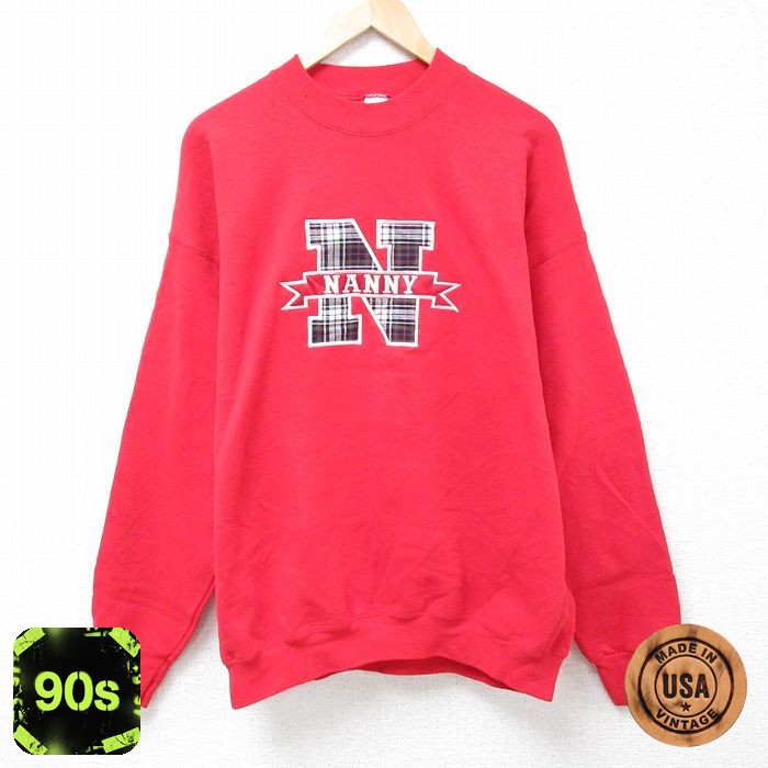 【50%OFF】フルーツオブザルーム 90s 長袖スウェット 刺繍 レッド XL | 古着