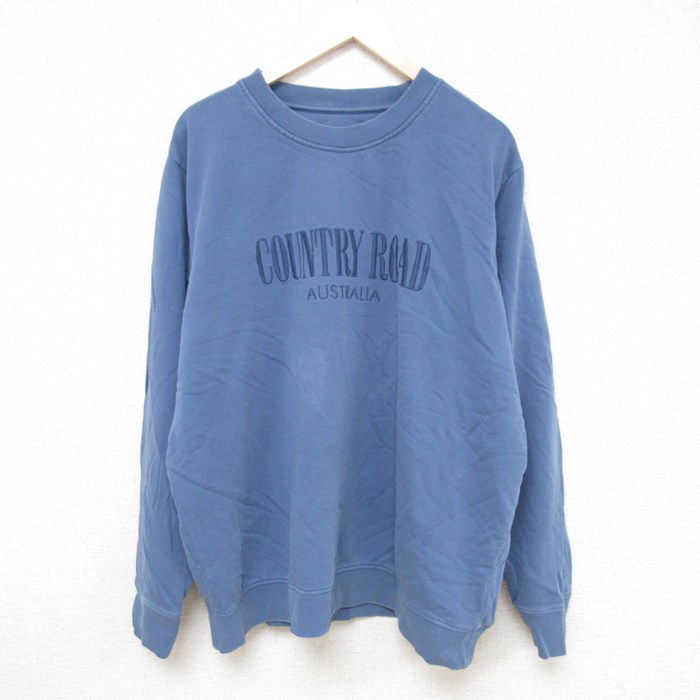 XL★古着 長袖 スウェット メンズ カントリーロード 刺繍 大きいサイズ コットン クルーネック 薄紺 ネイビー 24jan10 中古 スエット トレーナー トップス