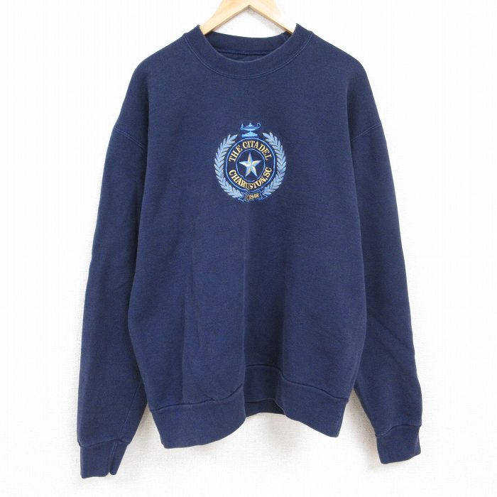 XL★古着 ジャンスポーツ 長袖 スウェット メンズ 00年代 00s シタデル 刺繍 大きいサイズ クルーネック 紺 ネイビー 24jan11 中古 スエット トレーナー トップス