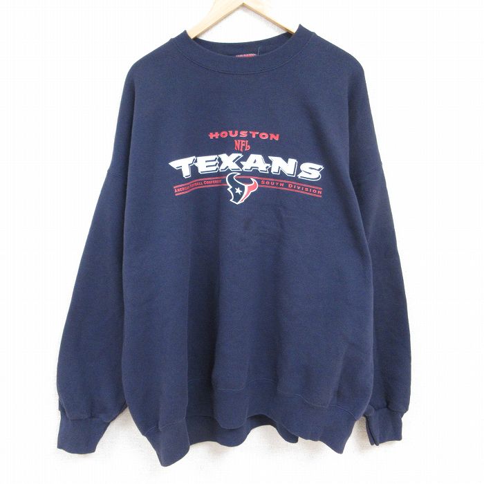 XL★古着 長袖 スウェット メンズ 00年代 00s NFL ヒューストンテキサンズ 大きいサイズ クルーネック 紺 ネイビー アメフト スーパーボウル 24jan12 中古 スエット トレーナー トップス