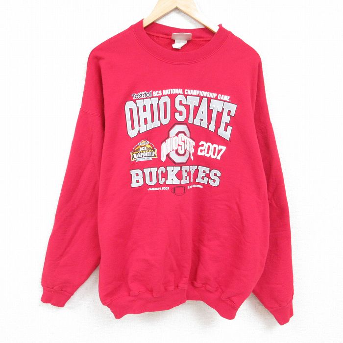 XL★古着 ヘインズ Hanes 長袖 スウェット メンズ 00年代 00s オハイオ 大きいサイズ クルーネック 赤 レッド 24jan13 中古 スエット トレーナー トップス