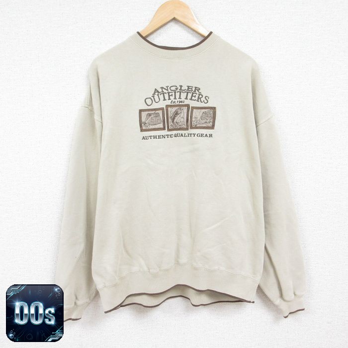 【50%OFF】00s 長袖スウェット 釣り刺繍 ベージュ XL | 古着