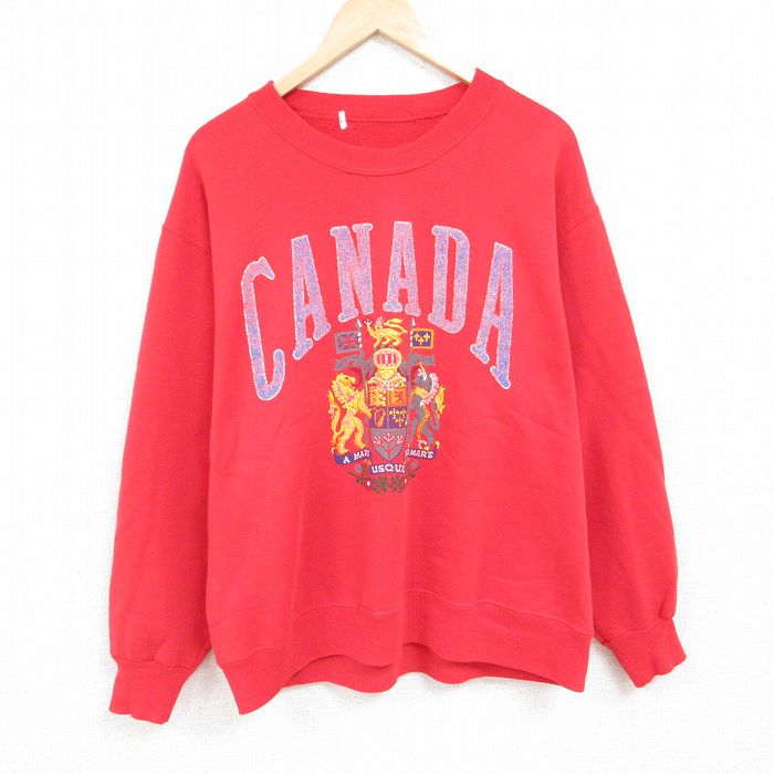 【50%OFF】XL★古着 長袖 スウェット メンズ 00年代 00s カナダ 大きいサイズ クルーネック 赤 レッド 24jan13 中古 スエット トレーナー トップス