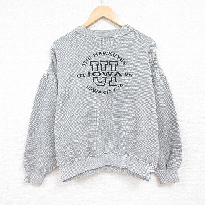 XL★古着 長袖 スウェット メンズ 00年代 00s アイオワ 刺繍 大きいサイズ クルーネック グレー 24jan13 中古 スエット トレーナー トップス