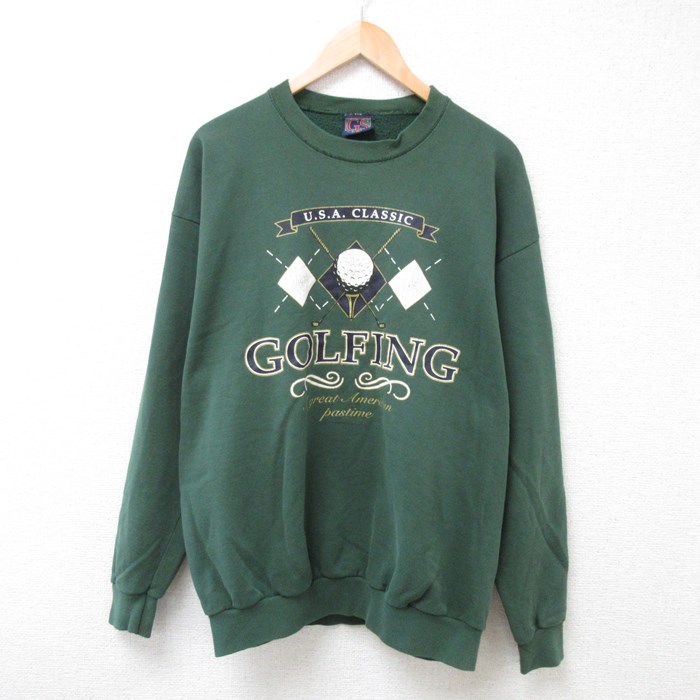 XL★古着 長袖 スウェット メンズ 90年代 90s USAクラシック ゴルフ クルーネック USA製 緑 グリーン 24jan15 中古 スエット トレーナー トップス