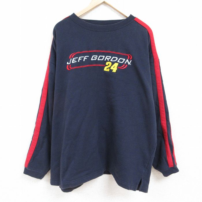 XL★古着 長袖 スウェット メンズ 00年代 00s ジェフゴードン 刺繍 大きいサイズ クルーネック 紺 ネイビー 24jan16 中古 スエット トレーナー トップス