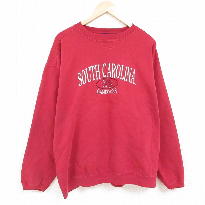 XL★古着 長袖 スウェット メンズ 00年代 00s サウスカロライナ 刺繍 大きいサイズ クルーネック エンジ 24jan16 中古 スエット トレーナー トップス