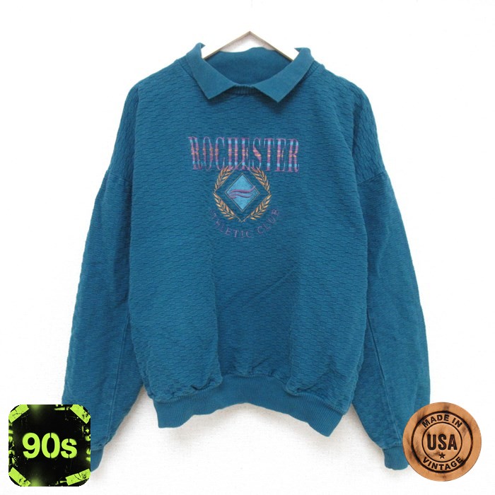 90s 長袖スウェット ロチェスター刺繍 グリーン メンズXL相当 | 古着