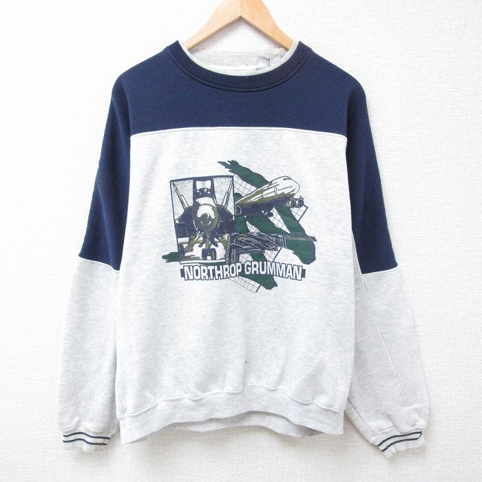 XL★古着 長袖 スウェット メンズ 90年代 90s ノースロップグラマン ツートンカラー ラグラン クルーネック 薄グレー他 霜降り 24jan17 中古 スエット トレーナー トップス