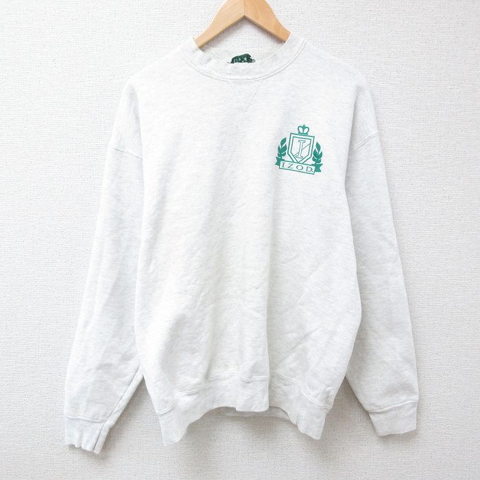 【50%OFF】XL★古着 IZOD 長袖 スウェット メンズ 90年代 90s ワンポイントロゴ クルーネック USA製 薄グレー 霜降り 24jan17 中古 スエット トレーナー トップス