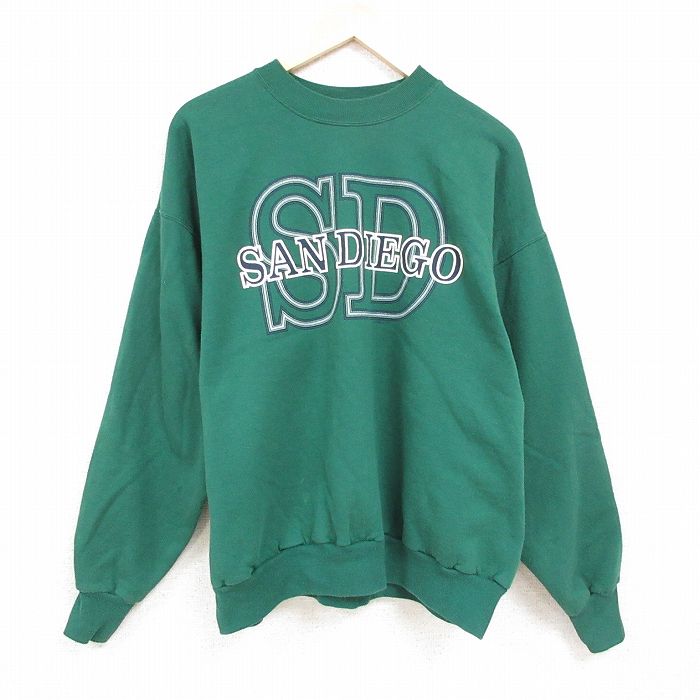 XL★古着 ヘインズ Hanes 長袖 スウェット メンズ 90年代 90s サンディエゴ 大きいサイズ クルーネック USA製 緑 グリーン 24jan18 中古 スエット トレーナー トップス