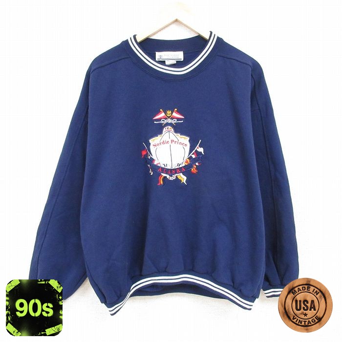 90s ラグラン長袖スウェット アラスカ刺繍 ネイビー メンズXL相当 | 古着