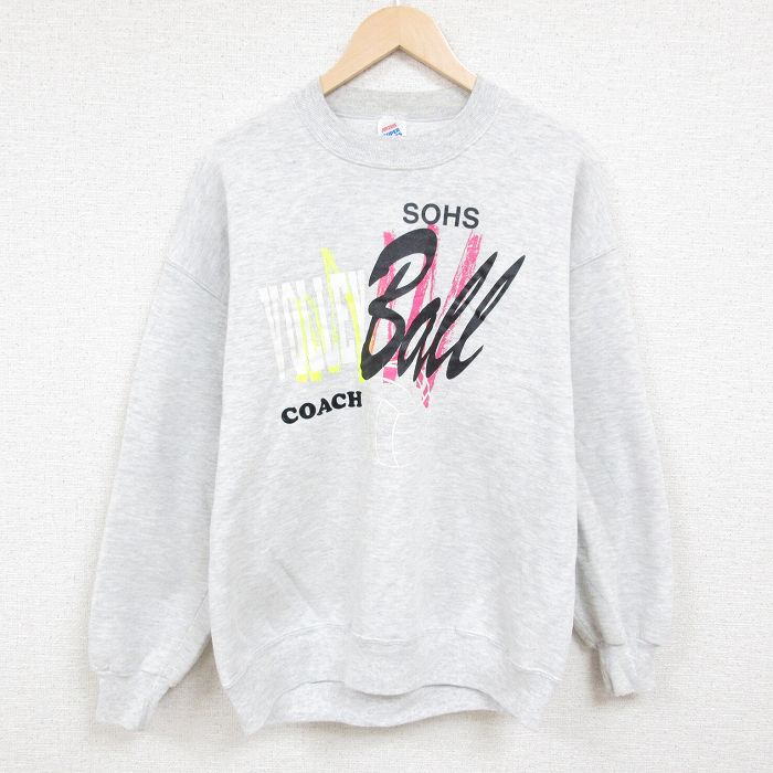 XL★古着 ジャージーズ 長袖 スウェット メンズ 90年代 90s バレーボール クルーネック USA製 薄グレー 霜降り 24jan20 中古 スエット トレーナー トップス