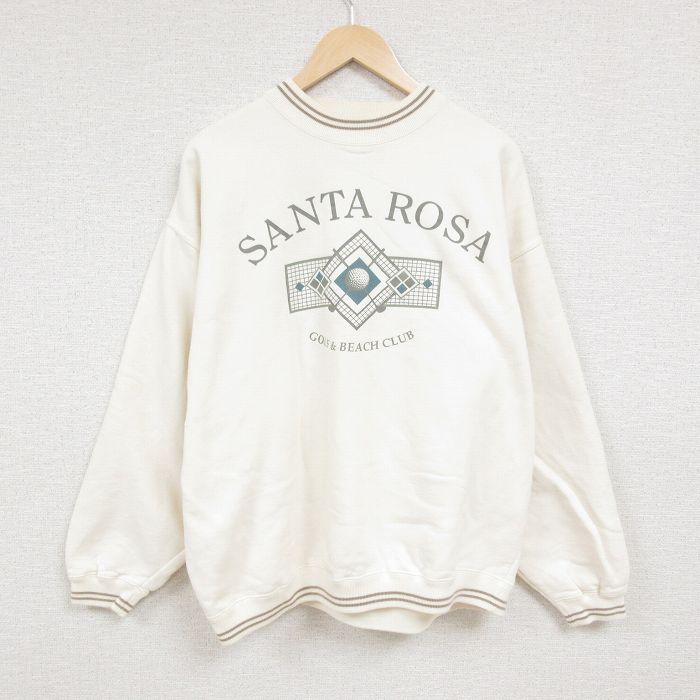 XL★古着 長袖 スウェット メンズ 90年代 90s サンタローザ 大きいサイズ クルーネック 生成り 24jan22 中古 スエット トレーナー トップス