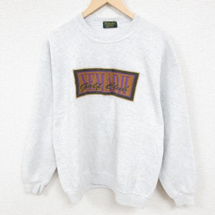L★古着 長袖 スウェット メンズ 90年代 90s ネマジ ゴルフクラブ 刺繍 クルーネック USA製 薄グレー 霜降り 24jan23 中古 スエット トレーナー トップス