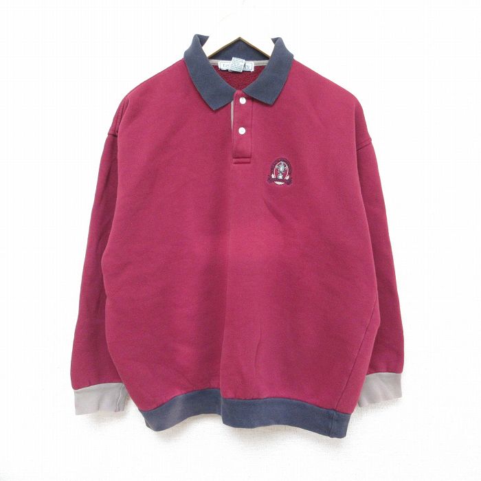 XL★古着 IZOD 長袖 スウェット メンズ 90年代 90s トロフィー 襟付き エンジ 24jan24 中古 スエット トレーナー トップス