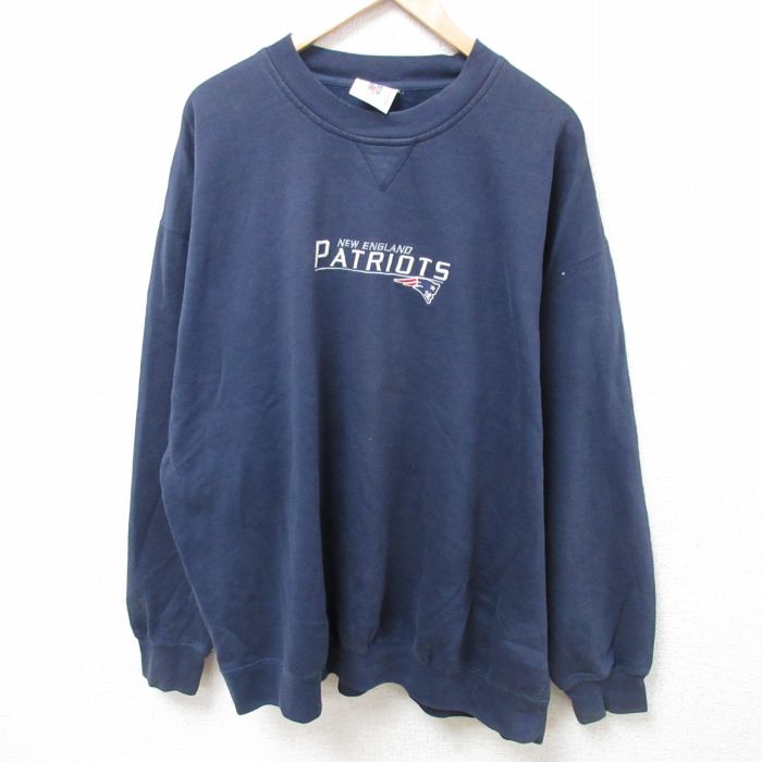 【50%OFF】XL★古着 長袖 スウェット メンズ 00年代 00s NFL ニューイングランドペイトリオッツ 刺繍 大きいサイズ クルーネック 紺 ネイビー アメフト スーパーボウル 24jan25 中古 スエット トレーナー トップス