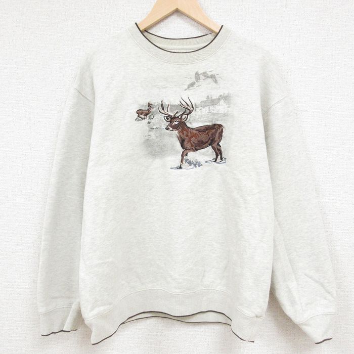長袖スウェット シカ刺繍 グレー M | 古着