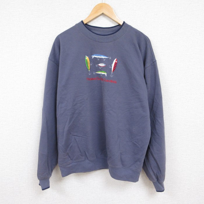 00s 長袖スウェット 釣りルアー刺繍 パープル XL | 古着