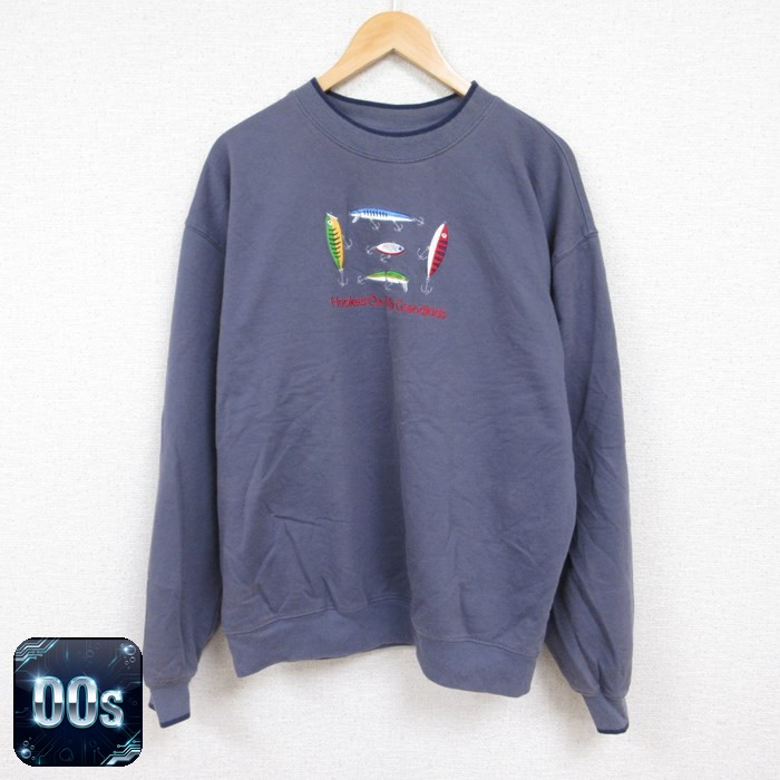 【50%OFF】00s 長袖スウェット 釣りルアー刺繍 パープル XL | 古着