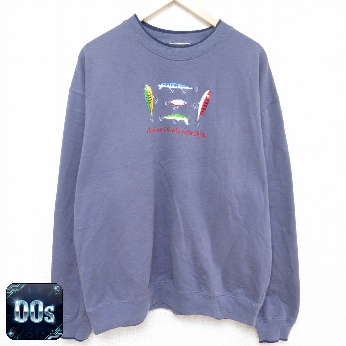 【50%OFF】00s 長袖スウェット 刺繍 ネイビー XL | 古着