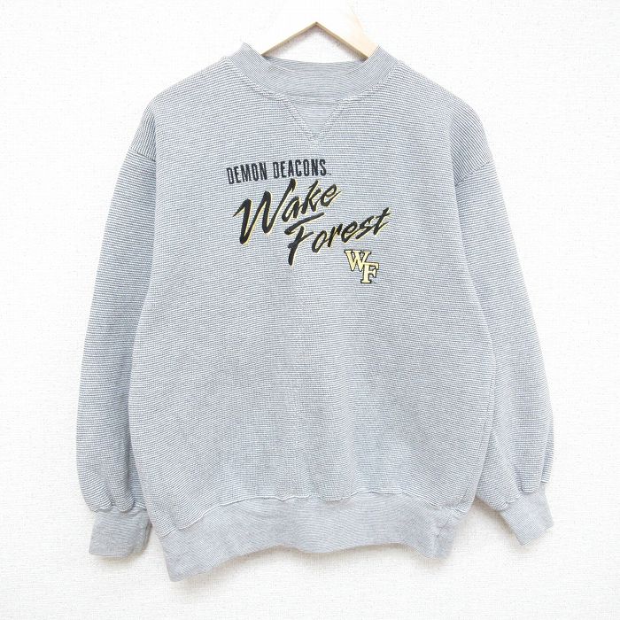 L★古着 長袖 スウェット メンズ 00年代 00s ウェイクフォレスト 刺繍 クルーネック グレー他 24jan30 中古 スエット トレーナー トップス