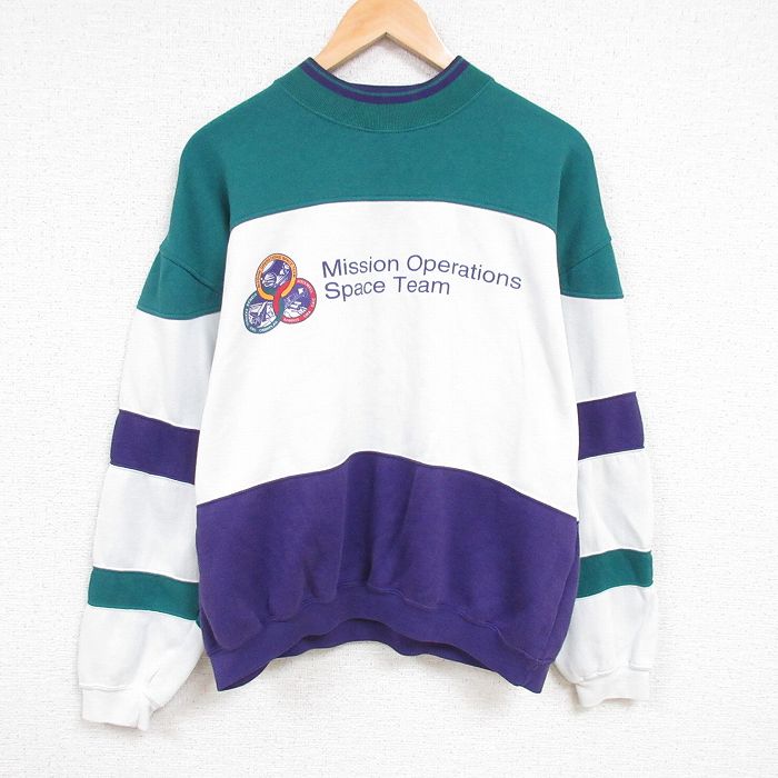 XL★古着 長袖 スウェット メンズ 90年代 90s マルチカラー クルーネック 白他 ホワイト 24jan29 中古 スエット トレーナー トップス