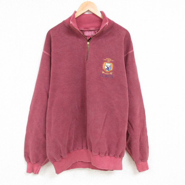 【50%OFF】XL★古着 SDI 長袖 ハーフジップ スウェット メンズ 90年代 90s スキー 表起毛 大きいサイズ コットン カナダ製 エンジ 24jan29 中古 スエット トレーナー トップス