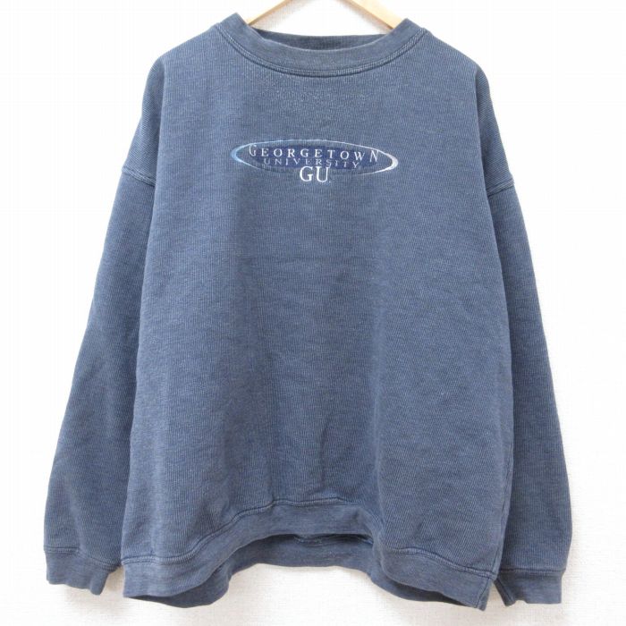 XL★古着 ジャンスポーツ 長袖 スウェット メンズ 00年代 00s ジョージタウン 大学 刺繍 大きいサイズ クルーネック 濃紺 ネイビー 24jan31 中古 スエット トレーナー トップス