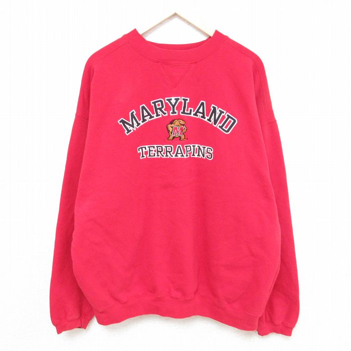 XL★古着 長袖 スウェット メンズ 00年代 00s メリーランドテラピンズ 刺繍 大きいサイズ クルーネック 赤 レッド 24jan31 中古 スエット トレーナー トップス