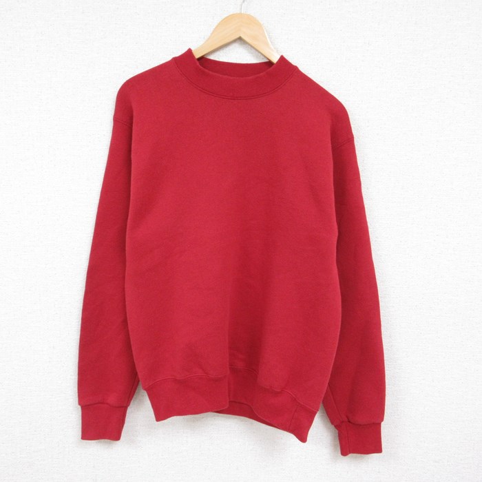 【50%OFF】M★古着 長袖 スウェット メンズ 90年代 90s 無地 クルーネック USA製 エンジ 24feb01 中古 スエット トレーナー トップス