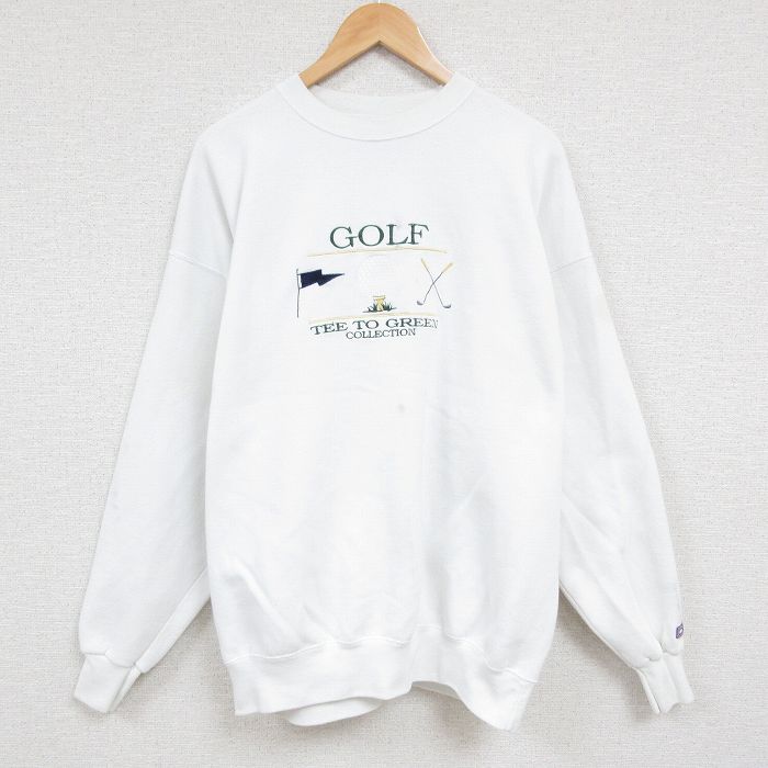 90s 長袖スウェット ゴルフ刺繍 ホワイト XL | 古着