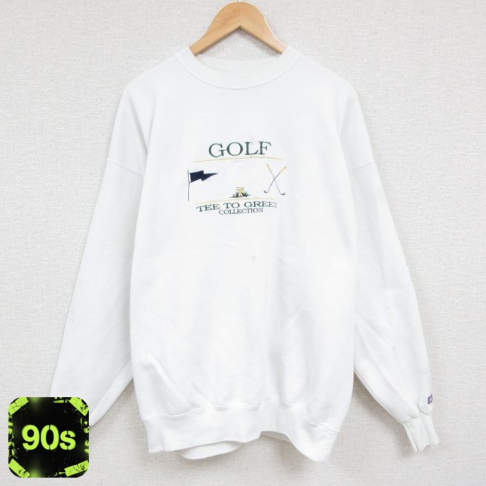 【50%OFF】90s 長袖スウェット ゴルフ刺繍 ホワイト XL | 古着