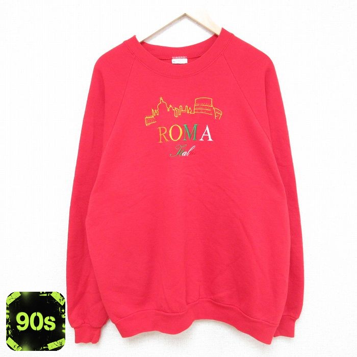 【50%OFF】ローマ 90s ラグランスウェット 刺繍 レッド XL | 古着